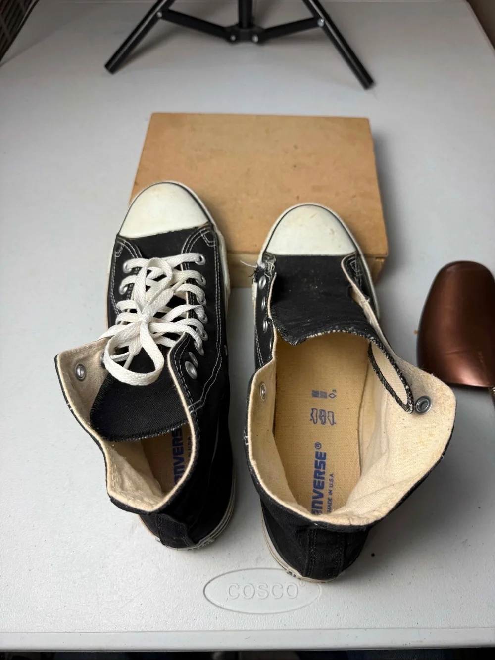 Vintage 90s Converse All Star Hi Top Sneakers Shoes Black USA Made Sz 9 Men beat - Picture 8 of 8